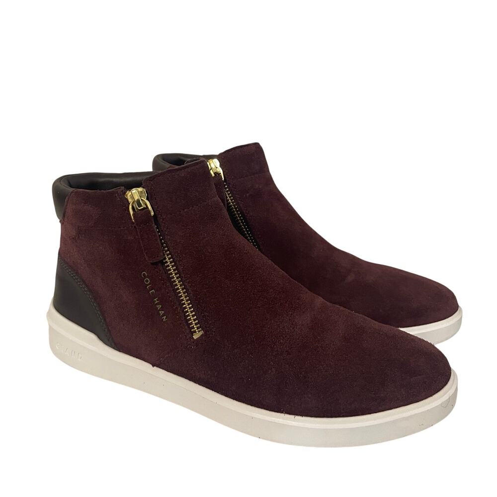Cole Haan Grand Crosscourt Suede Sneaker Boot Zip Maroon Women's Size 8.5